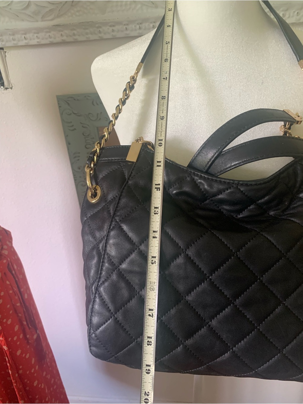 Michael Kors Black Leather Quilted Shoulder Bag with Gold Accents - Picture 11 of 11
